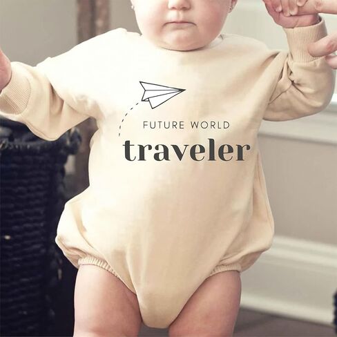 فيوتشر وورلد ترافيلر بدلة لطيفة للإعلان عن الحمل تكشف عن رومبر هدية استحمام للرضع (0-6 أشهر، طباعة مرحة - رومبر قصير الأكمام) in Kuwait