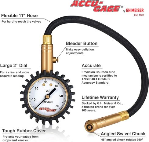 مقياس ضغط الإطارات الاحترافي Accu-Gage H100X مع واقي مطاطي واقي (100 رطل لكل بوصة مربعة) in Saudi Arabia