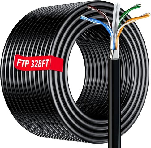 كابل إيثرنت Cat 6 بطول 100 قدم خارجي، كابل Cat 6 محمي FTP 23AWG، عالي التحمل، مقاوم للماء، دفن مباشر، داخلي، كابل شبكة إنترنت LAN مقاوم للأشعة فوق البنفسجية بطول 100 قدم بدون أطراف لمودم ألعاب جهاز التوجيه، CCA in Kuwait