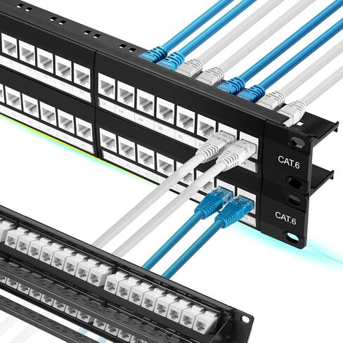Rapink Patch Panel 24 Port Cat6 with Inline Keystone 10G Support, Pass-Thru Coupler Patch Panel UTP 19-Inch with Removable Back Bar, 1U Network Panel for Cat6, Cat5e, Cat5 Cabling in Kuwait