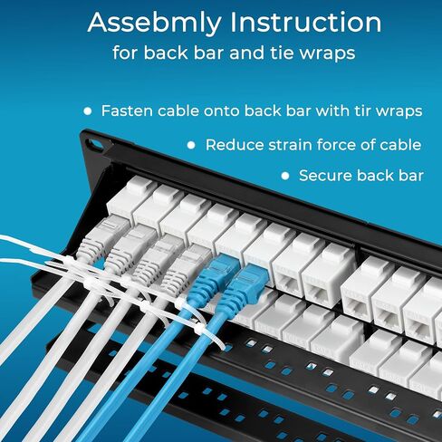 Rapink Patch Panel 24 Port Cat6 with Inline Keystone 10G Support, Pass-Thru Coupler Patch Panel UTP 19-Inch with Removable Back Bar, 1U Network Panel for Cat6, Cat5e, Cat5 Cabling in Kuwait
