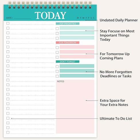 مفكرة قائمة المهام - قائمة المهام للعمل مع 52 ورقة، 6.9 بوصة × 9.9 بوصة، دفتر قائمة المهام، لوحة ملاحظات يومية غير مؤرخة، مخطط قائمة المهام، منظم دفتر الملاحظات المرجعي in Kuwait