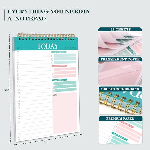 مفكرة قائمة المهام - قائمة المهام للعمل مع 52 ورقة، 6.9 بوصة × 9.9 بوصة، دفتر قائمة المهام، لوحة ملاحظات يومية غير مؤرخة، مخطط قائمة المهام، منظم دفتر الملاحظات المرجعي in Kuwait