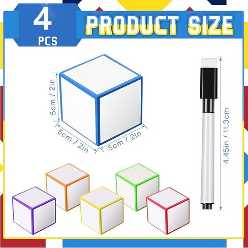 مجموعة نرد المسح الجاف مكونة من 4-2x2 بوصة متعددة الأغراض ملونة للكتابة على المسح الجاف كتل نرد جيب فارغة لرسم أرقام الحروف والمزيد من مستلزمات الفصول الدراسية التعليمية للأطفال (8+1) in Kuwait