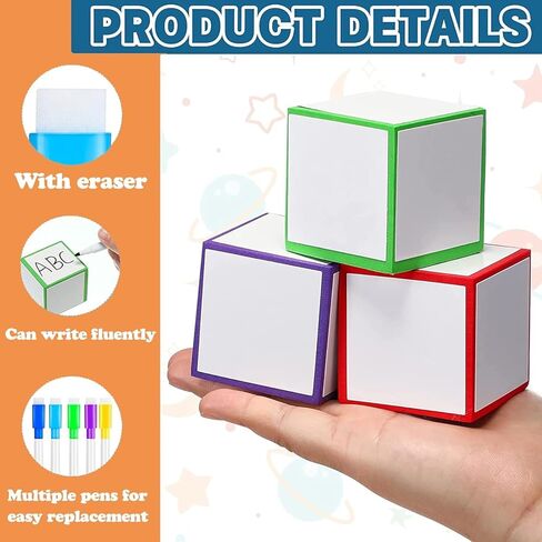 مجموعة نرد المسح الجاف مكونة من 4-2x2 بوصة متعددة الأغراض ملونة للكتابة على المسح الجاف كتل نرد جيب فارغة لرسم أرقام الحروف والمزيد من مستلزمات الفصول الدراسية التعليمية للأطفال (8+1) in Kuwait