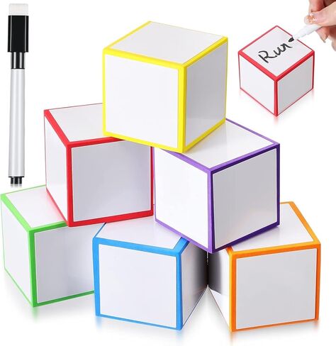 مجموعة نرد المسح الجاف مكونة من 4-2x2 بوصة متعددة الأغراض ملونة للكتابة على المسح الجاف كتل نرد جيب فارغة لرسم أرقام الحروف والمزيد من مستلزمات الفصول الدراسية التعليمية للأطفال (8+1) in Kuwait