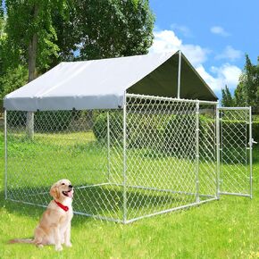 Large Dog Kennel Outdoor with Roof, Heavy-Duty Dog Kennel with Latch-Lock Door, Chain-Link Dog Enclosure Dog Run for Yard with Cover, 6.8'L x 6.8'W x 5.6'H in Kuwait