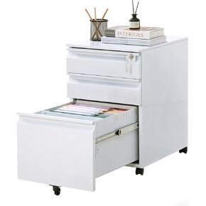 GarveeHome Filing Cabinets, 3 Drawer Mobile File Cabinet with Lock & Anti-Tip Wheel,Under Desk Metal Filing Cabinets for Home Office Organizer Letters/Legal/A4 (Un-Assembled) White in Kuwait