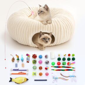 Cat Tunnel Bed with 40 Pcs Interactive Cat Toys, White in Kuwait