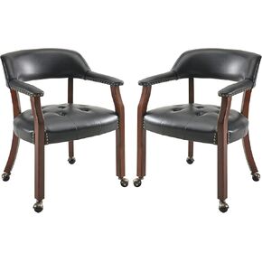 مجموعة Leemtorig من كراسي تناول الطعام مع عجلات وذراعين ، كراسي كبيرة لتناول الطعام مع عجلات ، كراسي طاولة البوكر لهجة ، كراسي بوس الخشب الصلبة ، أرجل الكرز والزرقاء SY-1533-LB in Kuwait