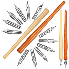 14Pcs Comic Pen Nibs Set, Oblique Calligraphy Dip Pen Nib Holder, Wooden Calligraphy Pens Holder with Stainless Steel Replacements for Writing, Signing, Painting, Sketch in Kuwait