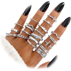 20 Pcs Gold Rings Set for Women, Sparkling Dainty Simple Trendy Ring Pack, Simulated Diamond Cross Twist Designs, Perfect for Stacking Layering on Thumb and Knuckle in Sizes 7 8 9, Gifts for Her in Kuwait