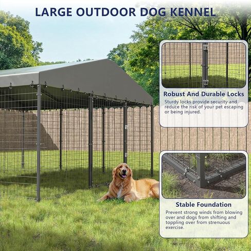 10×10×6 FT Large Outdoor Dog Kennel,Heavy Duty Dog Cage with Double Locks,Outdoor Dog Kennel with UV-Resistant Waterproof Roof Cover for Outside in Saudi Arabia