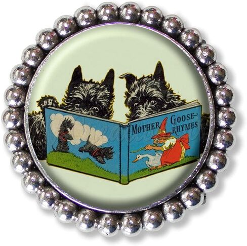 Retro Couple of Scotties Reading Book Dogs Handmade Round Pearl BROOCH or PIN Jewelry in Saudi Arabia