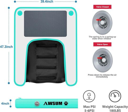 AWSUM XL قابلة للنفخ ماء القارب القارب رصيف تطفو للكلاب حتى 240 رطلا على سلم تعويم الماء خطوات للبحيرات سهلة الوصول إلى تجمع الكلاب in Kuwait