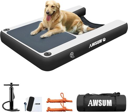 AWSUM XL قابلة للنفخ ماء القارب القارب رصيف تطفو للكلاب حتى 240 رطلا على سلم تعويم الماء خطوات للبحيرات سهلة الوصول إلى تجمع الكلاب in Kuwait