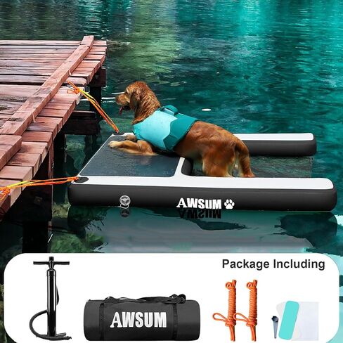 AWSUM XL قابلة للنفخ ماء القارب القارب رصيف تطفو للكلاب حتى 240 رطلا على سلم تعويم الماء خطوات للبحيرات سهلة الوصول إلى تجمع الكلاب in Kuwait