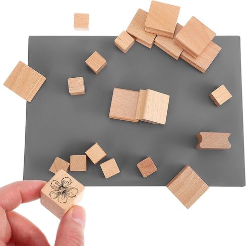 Operitacx 20Pcs Blank Wood Rubber Stamp Mounts, 20/40mm Blank Carving Blocks with Rubber Mat, Unfinished Wooden Block Set for Crafts DIY Stamp Making in Saudi Arabia
