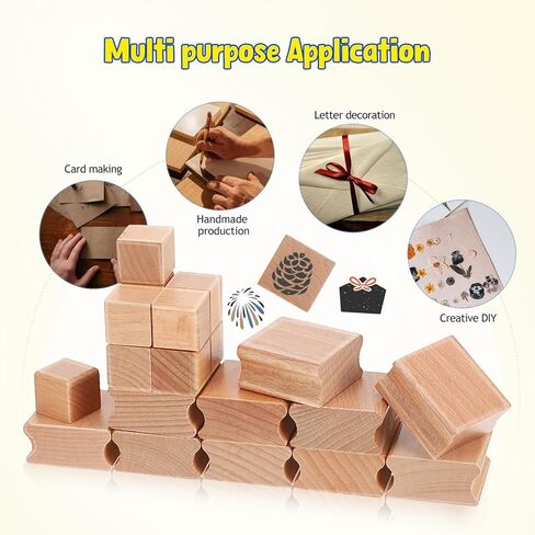 Operitacx 20Pcs Blank Wood Rubber Stamp Mounts, 20/40mm Blank Carving Blocks with Rubber Mat, Unfinished Wooden Block Set for Crafts DIY Stamp Making in Saudi Arabia
