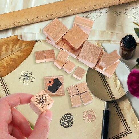 Operitacx 20Pcs Blank Wood Rubber Stamp Mounts, 20/40mm Blank Carving Blocks with Rubber Mat, Unfinished Wooden Block Set for Crafts DIY Stamp Making in Saudi Arabia