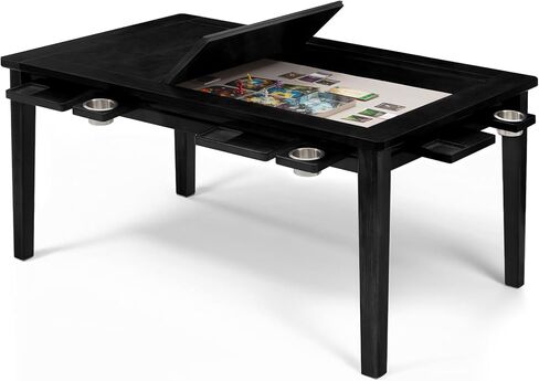 Solid Wood Board Game Table for 4-6 Players,Dining/Gaming Table w/ 54"x31" Big Gaming Space and Removable Top,Includes Game Mat, 6*Cup Holders & Hobby Tray, Warm Walnut in Saudi Arabia