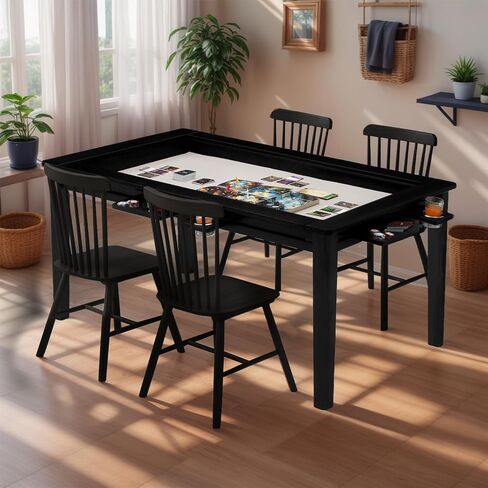 Solid Wood Board Game Table for 4-6 Players,Dining/Gaming Table w/ 54"x31" Big Gaming Space and Removable Top,Includes Game Mat, 6*Cup Holders & Hobby Tray, Warm Walnut in Saudi Arabia