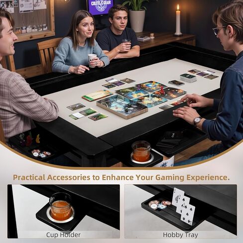 Solid Wood Board Game Table for 4-6 Players,Dining/Gaming Table w/ 54"x31" Big Gaming Space and Removable Top,Includes Game Mat, 6*Cup Holders & Hobby Tray, Warm Walnut in Saudi Arabia