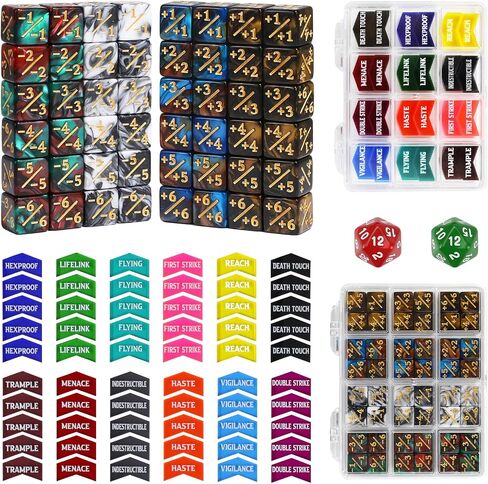 110 قطعة من القدرات MTG TOKENS 12 مم عدادات النرد المميزة للسحر ، MTG Life Counter Buff Tokens مع Box ، متوافقة in Kuwait