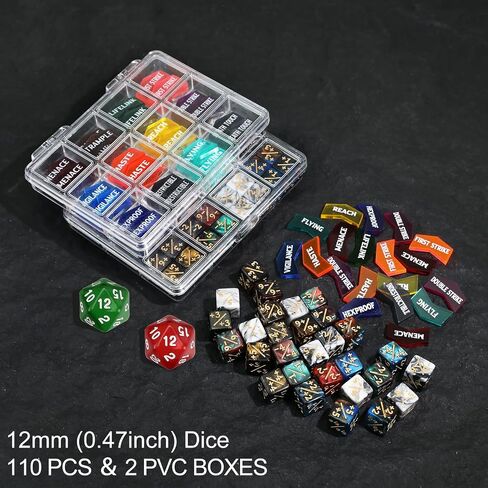 110 قطعة من القدرات MTG TOKENS 12 مم عدادات النرد المميزة للسحر ، MTG Life Counter Buff Tokens مع Box ، متوافقة in Kuwait