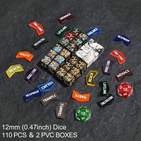 110 قطعة من القدرات MTG TOKENS 12 مم عدادات النرد المميزة للسحر ، MTG Life Counter Buff Tokens مع Box ، متوافقة in Kuwait