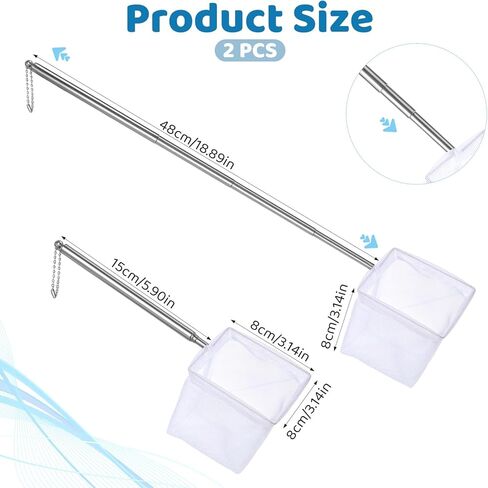 2 Pack 3 Inch Aquarium Net Small Fish Net Aquarium Shrimp Nets with Extendable Stainless Steel Handle Fine Tank Tool Mesh for Shrimp, Baby Fish, Food Residue Debris Skimming in Kuwait