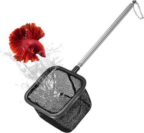 Aquarium Shrimp Net, Shrimp Skimming Aquarium Nets with Extendable Stainless Steel Handle Fish Net for Fish Tank Aquariums Small Ponds Baby-Fish Food Residue Debris, Retractable 7.8-18 Inches Long in Saudi Arabia