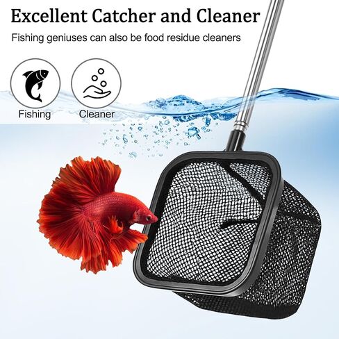Aquarium Shrimp Net, Shrimp Skimming Aquarium Nets with Extendable Stainless Steel Handle Fish Net for Fish Tank Aquariums Small Ponds Baby-Fish Food Residue Debris, Retractable 7.8-18 Inches Long in Saudi Arabia