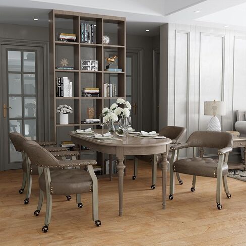 مجموعة Leemtorig من كراسي تناول الطعام مع عجلات وذراعين ، كراسي كبيرة لتناول الطعام مع عجلات ، كراسي طاولة البوكر لهجة ، كراسي بوس الخشب الصلبة ، أرجل الكرز والزرقاء SY-1533-LB in Kuwait