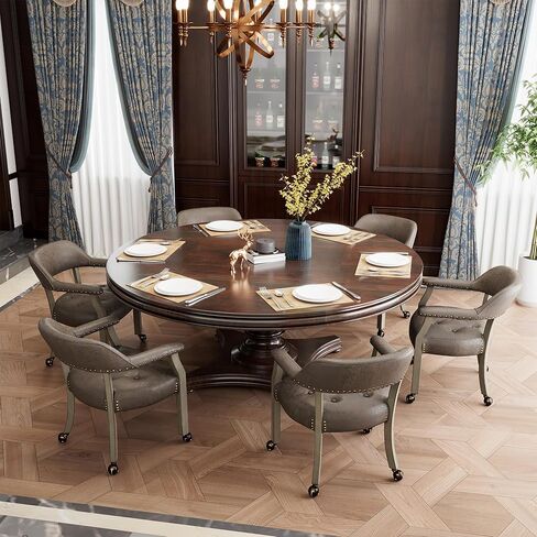 مجموعة Leemtorig من كراسي تناول الطعام مع عجلات وذراعين ، كراسي كبيرة لتناول الطعام مع عجلات ، كراسي طاولة البوكر لهجة ، كراسي بوس الخشب الصلبة ، أرجل الكرز والزرقاء SY-1533-LB in Kuwait