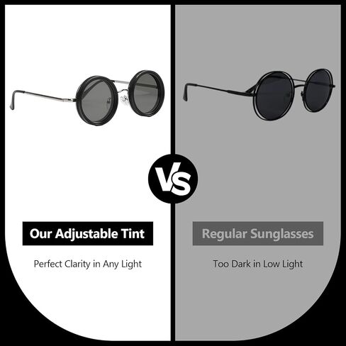 1-9 Adjustable Tint Sunglasses with Polarized Moonglass ND Filter Lenses - Round Frame UV400 Eyewear for Men & Women, Driving Fishing Travel, Hard Case Included in Saudi Arabia