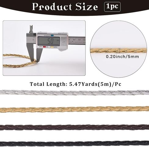 GORGECRAFT 5.5 Yard PU Leather Cord 8mm Metallic Round Braided Bolo Leather Cord Gold Leatherette Strip Braiding Antique Strap for DIY Crafts Bracelet Choker Necklace Anklets Keychain Jewelry Making in Saudi Arabia
