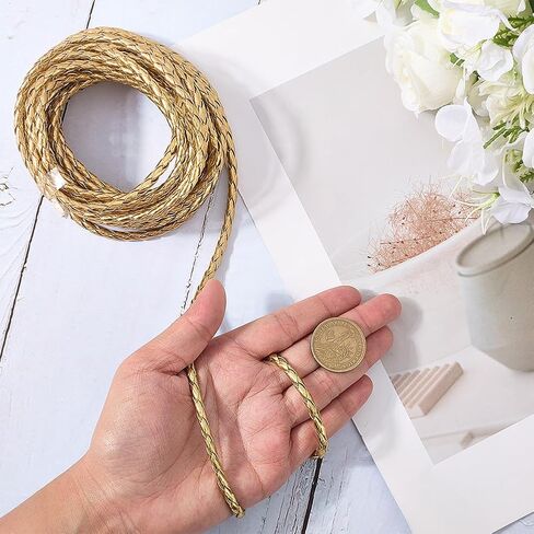 GORGECRAFT 5.5 Yard PU Leather Cord 8mm Metallic Round Braided Bolo Leather Cord Gold Leatherette Strip Braiding Antique Strap for DIY Crafts Bracelet Choker Necklace Anklets Keychain Jewelry Making in Saudi Arabia