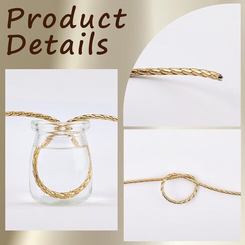 GORGECRAFT 5.5 Yard PU Leather Cord 8mm Metallic Round Braided Bolo Leather Cord Gold Leatherette Strip Braiding Antique Strap for DIY Crafts Bracelet Choker Necklace Anklets Keychain Jewelry Making in Saudi Arabia
