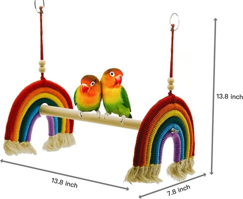 لعبة قوس قوس قزح الببغاء الأرجوحة - كتلة خفاف آمنة ودائمة للطيور الصغيرة والكبيرة - تقلب المنقار والأظافر ، ملحق قفص الطيور المرح والوظيفي (الخشب الطبيعي) in Kuwait