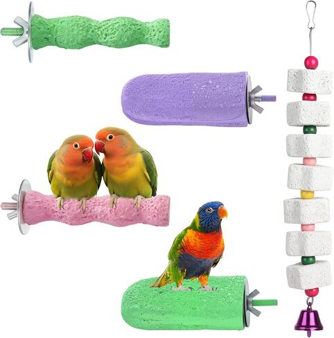 5 Pcs Bird Beak Grinding Stone and Bird Chewing Toy,Parrot Beak Grinding Calcium Stone with Bells,Cage Toys for Budgies,Parakeets,Cockatiels in Saudi Arabia