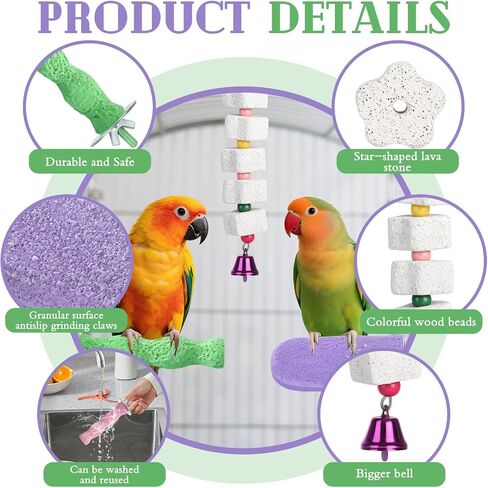 5 Pcs Bird Beak Grinding Stone and Bird Chewing Toy,Parrot Beak Grinding Calcium Stone with Bells,Cage Toys for Budgies,Parakeets,Cockatiels in Saudi Arabia
