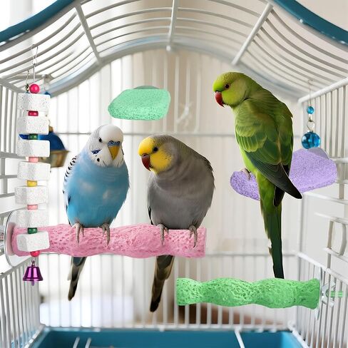 5 Pcs Bird Beak Grinding Stone and Bird Chewing Toy,Parrot Beak Grinding Calcium Stone with Bells,Cage Toys for Budgies,Parakeets,Cockatiels in Saudi Arabia