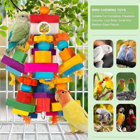 لعبة الببغاء الكبيرة Kyouki ، ألعاب الطيور للكوكاتو ، Macaws ، الرمادي الأفريقي ، الببغاوات الأمازون ، conurs ، طيور الحب ، الكتل الخشبية الطبيعية متعددة الألوان مضغ ألعاب الطيور القفص (ملونة) in Kuwait