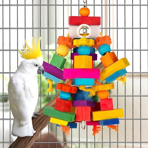 لعبة الببغاء الكبيرة Kyouki ، ألعاب الطيور للكوكاتو ، Macaws ، الرمادي الأفريقي ، الببغاوات الأمازون ، conurs ، طيور الحب ، الكتل الخشبية الطبيعية متعددة الألوان مضغ ألعاب الطيور القفص (ملونة) in Kuwait