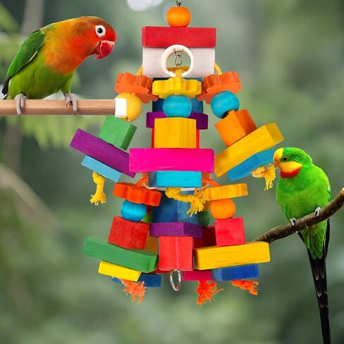 لعبة الببغاء الكبيرة Kyouki ، ألعاب الطيور للكوكاتو ، Macaws ، الرمادي الأفريقي ، الببغاوات الأمازون ، conurs ، طيور الحب ، الكتل الخشبية الطبيعية متعددة الألوان مضغ ألعاب الطيور القفص (ملونة) in Kuwait