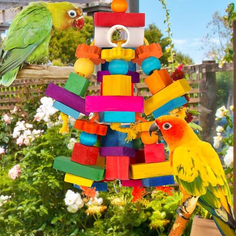 لعبة الببغاء الكبيرة Kyouki ، ألعاب الطيور للكوكاتو ، Macaws ، الرمادي الأفريقي ، الببغاوات الأمازون ، conurs ، طيور الحب ، الكتل الخشبية الطبيعية متعددة الألوان مضغ ألعاب الطيور القفص (ملونة) in Kuwait