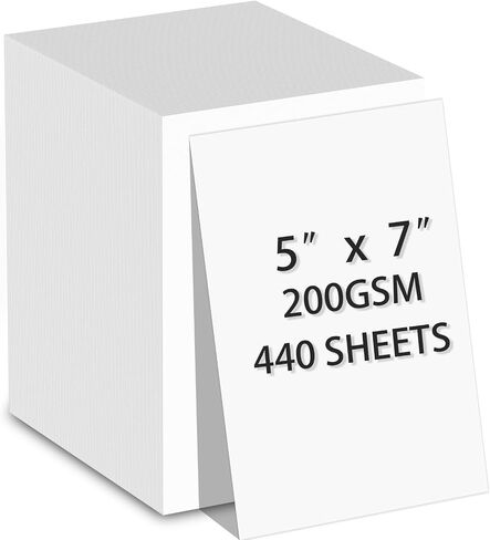 Premium White Cardstock Paper (5 × 7 بوصات) - 440 ورقة ، 200 GSM - بطاقات الوزن الثقيلة للطباعة ، الحرف ، الدعوات | ناعم ورقة بطاقة الطابعة | مخزون البطاقة السائبة ل DIY والاستخدام المهني in Kuwait