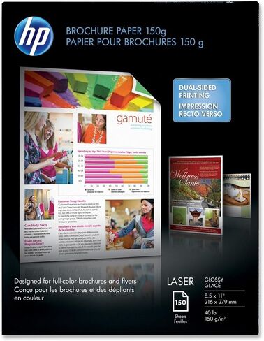 HP : Color Laser Glossy Brochure Paper, 97 Brightness, 44lb, Letter, 150 Sheets -:- Sold as 2 Packs of - 150 - / - Total of 300 Each in Saudi Arabia