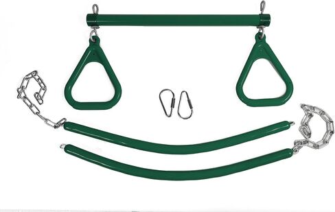 Playet Trapeze Bar و Gym Rings Kit ، الأخضر ، مع سلاسل زنك ناعمة 42 بوصة لصالح رياضات الغاب ومجموعات الأرجوحة 1 PK (Kit-Gn42CSTZ) in Saudi Arabia